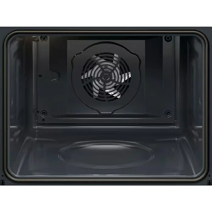 AEG Horno empotrado TR6PB531SB - Número de tipos de calentamiento: 9 ud., 72 l - Interior de horno moderno gris oscuro con ventilador de convección metálico visible.