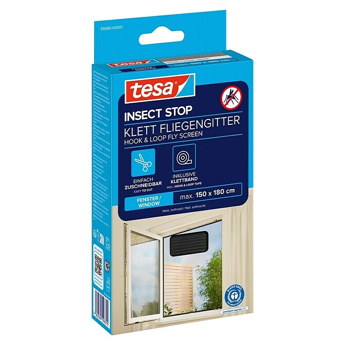 Tesa Insect Stop Zaščita proti mrčesu za okna  (Š x V: 1,5 x 1,8 m, Barva mreže: Antracit, Montaža mreže proti mrčesu: Pritrditev z ježkom) | 1195 - Fliegengitter | AAEF - Fliegenschutz | AAE - Beschläge | AA - Eisenwaren | A - Eisenwaren | BAUHAUS