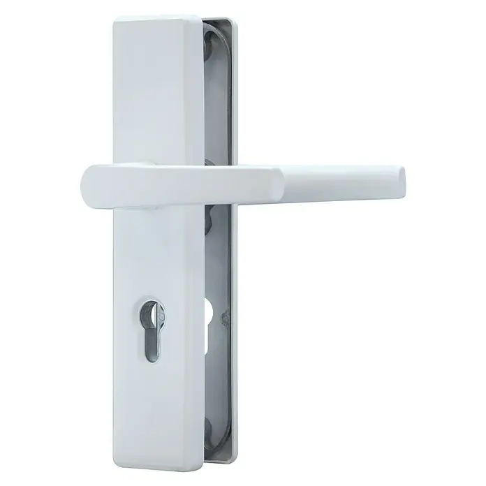 Abus Schutzbeschlag KLN314 W B.DR. - Silber, Stärke Tür: 37 mm - 47 mm - Weißer Türgriff mit Schlüsselloch.