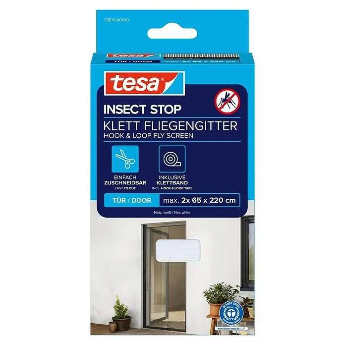 Tesa Insect Stop Insektenschutztür INSECT STOP Klett - B x H: 65 x 220 cm, Weiß, Montage Insektengitter: Ankletten - Tesa Insect Stop Klett-Fliegengitter für Türen, weiß, max. 2x 65x220cm. Leicht zuschneidbar, inkl. Klettband.