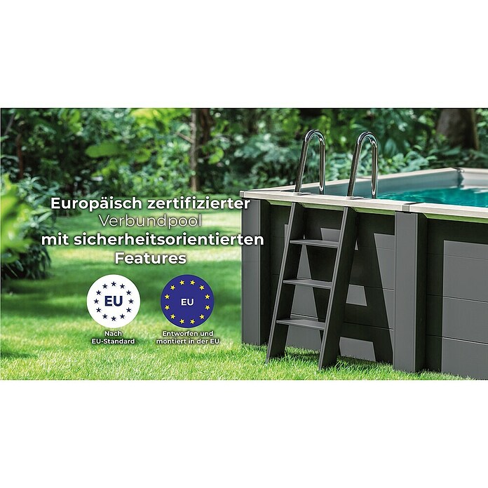 Gre Avantgarde Piscina de WPC Nova (L x An x Al: 315 x 315 x 96 cm, Gris oscuro/Azul, 7.600 l) | BAUHAUS