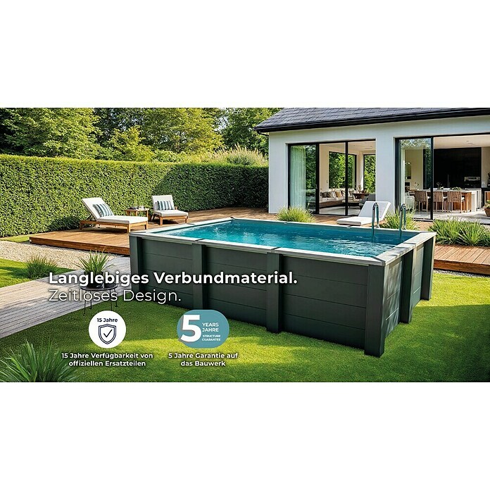 Gre Avantgarde Piscina de WPC Nova (L x An x Al: 315 x 315 x 96 cm, Gris oscuro/Azul, 7.600 l) | BAUHAUS