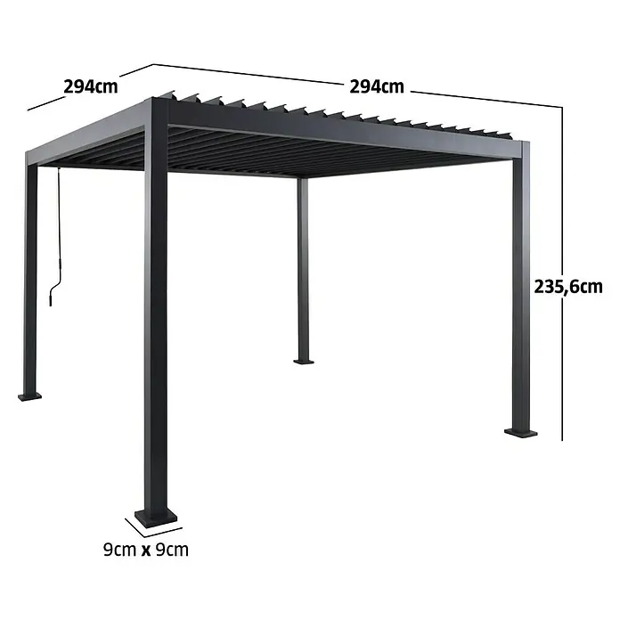 Sunfun Milos Lamellenpavillon - B x T: 294 x 294 cm, Farbe Gestell: Night-Grey, Aluminium - Anthrazitfarbene Pergola mit verstellbarem Lamellendach, 294x294x235,6cm, 9x9cm Pfosten.