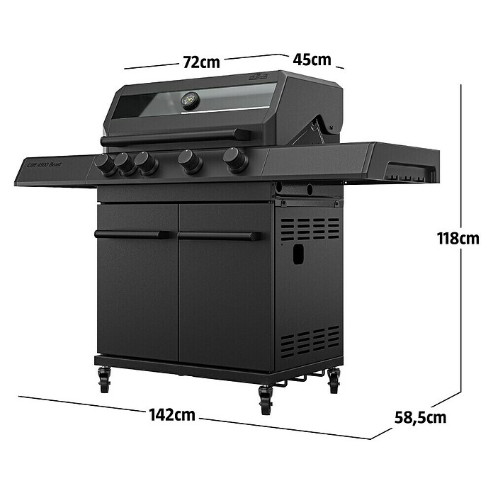 Kingstone KMS Gasgrill Cliff 4500 Beast Black Edition (Grillfläche (B x T): 72 x 45 cm, 14 kW, Anzahl Brenner: 4 Stk.) | BAUHAUS