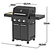 Kingstone Gasgrill Diner 3000 Beast (Grillfläche (B x T): 63,7 x 43 cm, 10,5 kW, Anzahl Brenner: 3 Stk.) | BAUHAUS