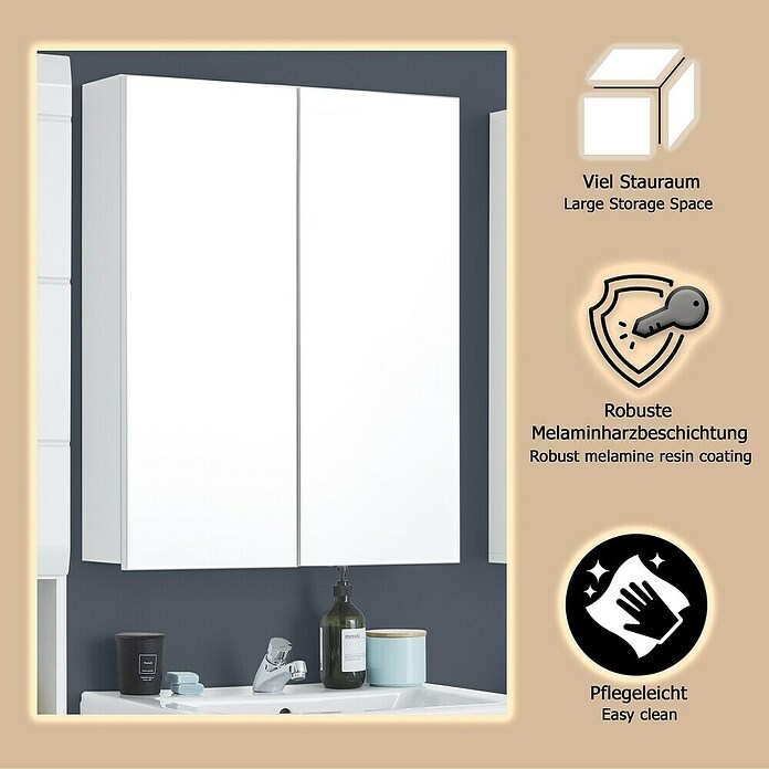 Trendteam Skin Spiegelschrank (B x H: 60 x 67 cm, Ohne Beleuchtung, Holz, Weiß) | BAUHAUS