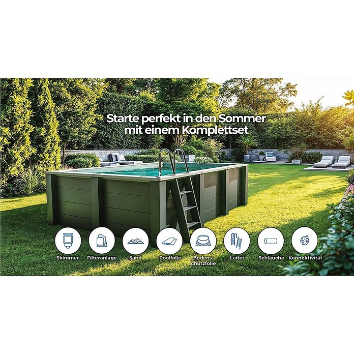 Gre Avantgarde Piscina de WPC Nova (L x An x Al: 315 x 315 x 96 cm, Gris oscuro/Azul, 7.600 l) | BAUHAUS