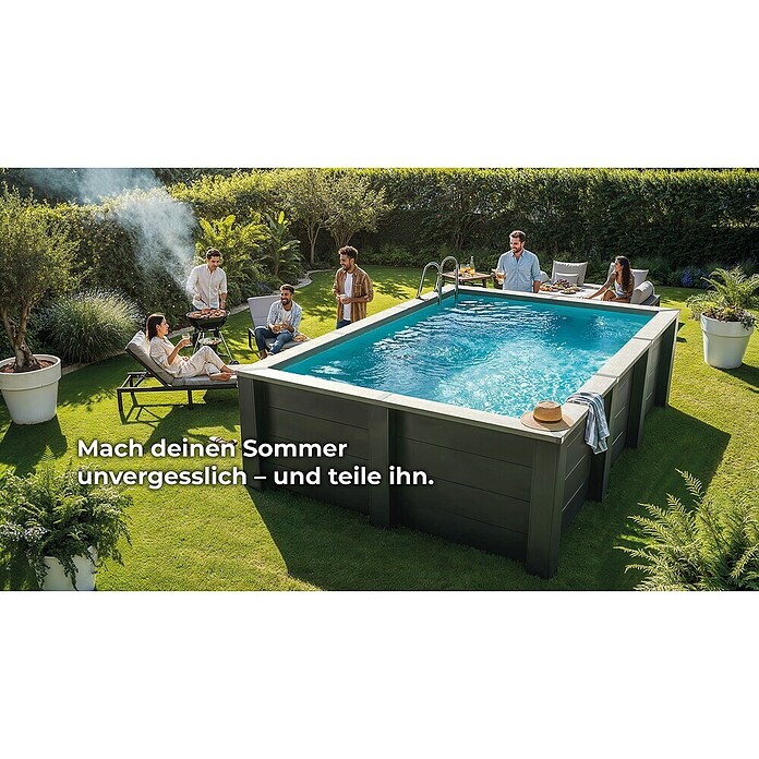 Gre Avantgarde Piscina de WPC Nova (L x An x Al: 315 x 315 x 96 cm, Gris oscuro/Azul, 7.600 l) | BAUHAUS
