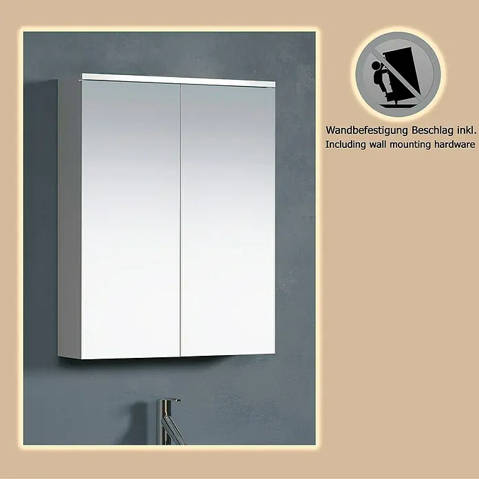 Trendteam Wons Spiegelschrank - B x H: 60 x 78 cm, Ohne Beleuchtung, Holz, Weiß - Wandhängender Spiegelschrank mit zwei Türen, inklusive Wandbefestigung.