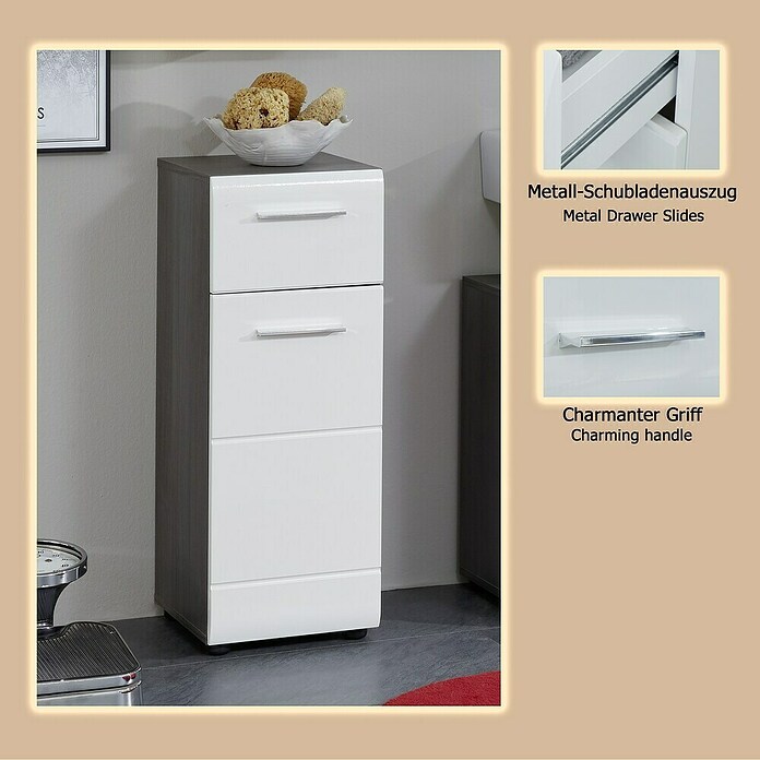 Trendteam Line Unterschrank (30 x 31 x 80 cm, Sardegna Silber/Weiß) | BAUHAUS