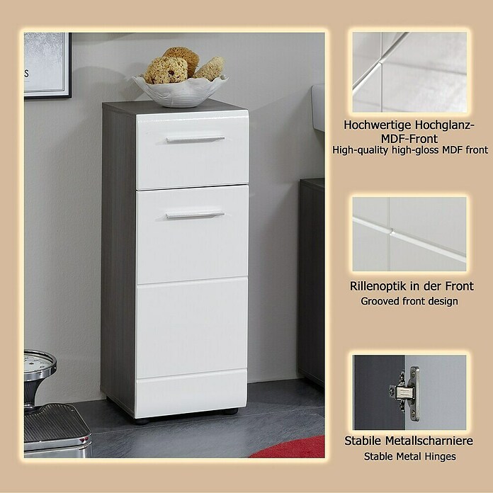 Trendteam Line Unterschrank (30 x 31 x 80 cm, Sardegna Silber/Weiß) | BAUHAUS