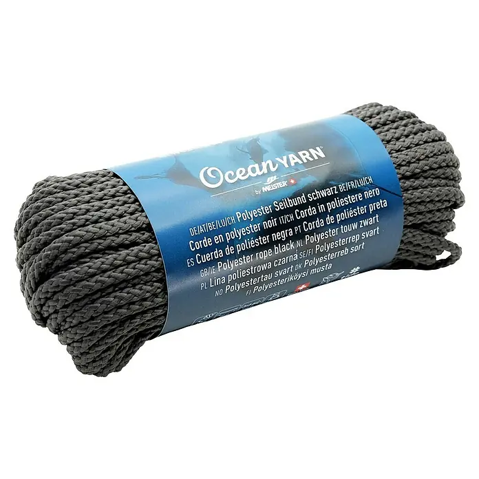 OceanYarn Polyester-Seil OCEANYARN - Länge: 20 m, Durchmesser: 3 mm, Belastbarkeit: 150 kg, Schwarz - Schwarze Ocean Yarn Polyesterseilrolle.