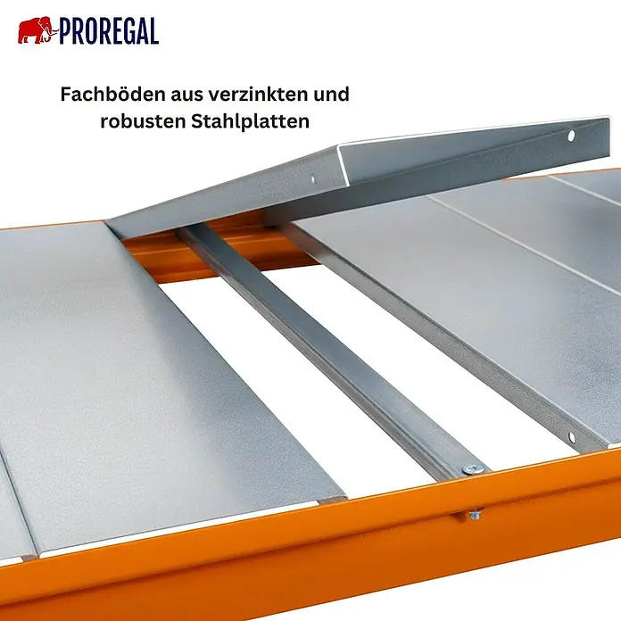 Proregal Schwerlastregal Industrie Weitspannregal MAXIMUS Pro - H x B x T: 200 x 210 x 80 cm, Traglast pro Boden: 690 kg, Anzahl Böden: 3 Stk., Stecken, Blau/Orange