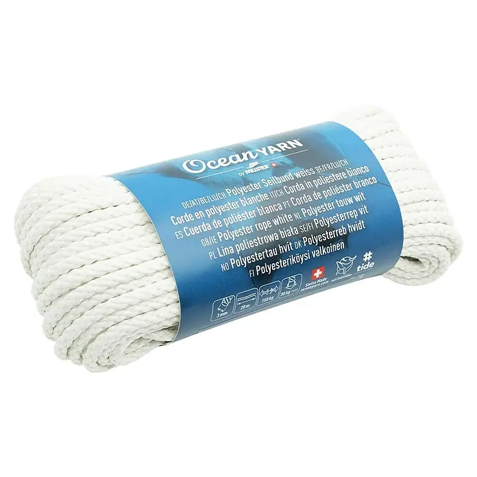 OceanYarn Polyester-Seil OCEANYARN - Länge: 20 m, Durchmesser: 3 mm, Belastbarkeit: 150 kg, Weiß - Weißes, aufgewickeltes OceanYARN Polyesterseil von Meister.