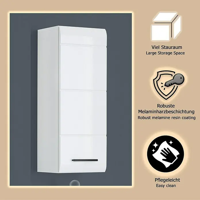 Trendteam Skin Hängeschrank - 30 x 23 x 77 cm, Weiß - Weißer Wandschrank mit robuster Melaminharzbeschichtung, großem Stauraum und pflegeleichter Oberfläche.