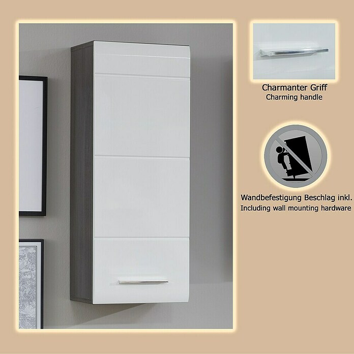 Trendteam Line Hängeschrank (30 x 24 x 77 cm, Sardegna Silber/Weiß) | BAUHAUS