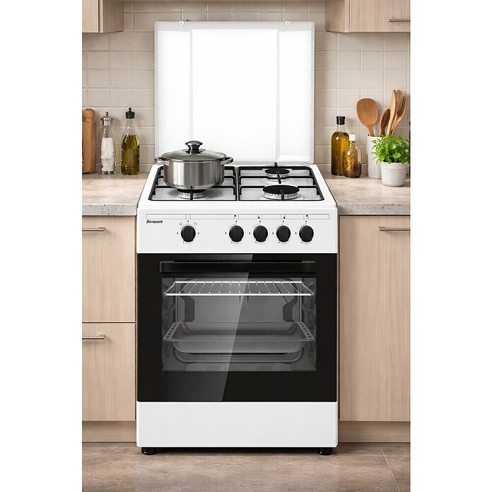 Benavent Cocina de gas CBS504W (Zonas de cocción: 4 ud., Blanco, Gas natural) | BAUHAUS