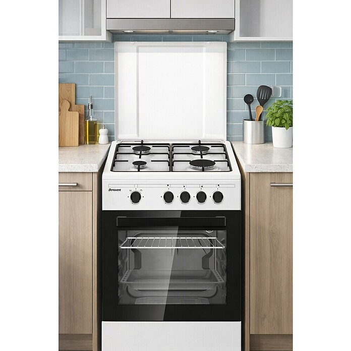 Benavent Cocina de gas CBS504W (Zonas de cocción: 4 ud., Blanco, Gas natural) | BAUHAUS