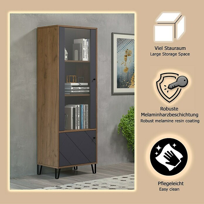 Trendteam Vitrine Montez (B x T x H: 63 x 40 x 172 cm, Grau) | BAUHAUS