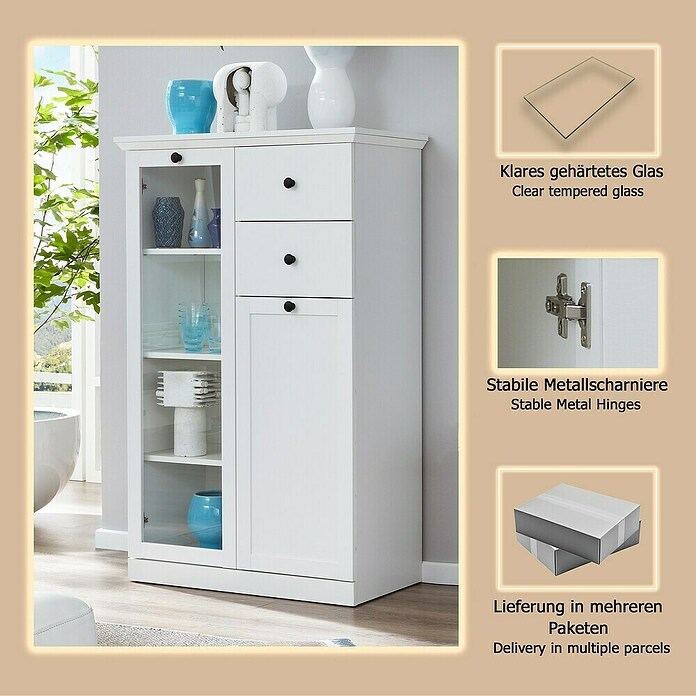Trendteam Vitrine Baxxter (B x T x H: 81 x 41 x 129 cm, Weiß) | BAUHAUS