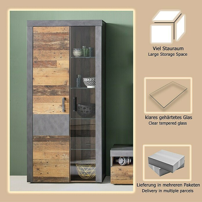Trendteam Vitrine Indy (B x T x H: 87 x 34 x 189 cm, Braun) | BAUHAUS