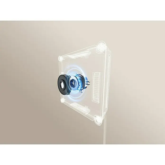 Mova Robot limpiacristales N1 - Capacidad del depósito de agua del robot: 120 ml, Potencia de aspiración: 8.000 Pa - Renderizado de dispositivo con motor interno y anillos de energía azules.