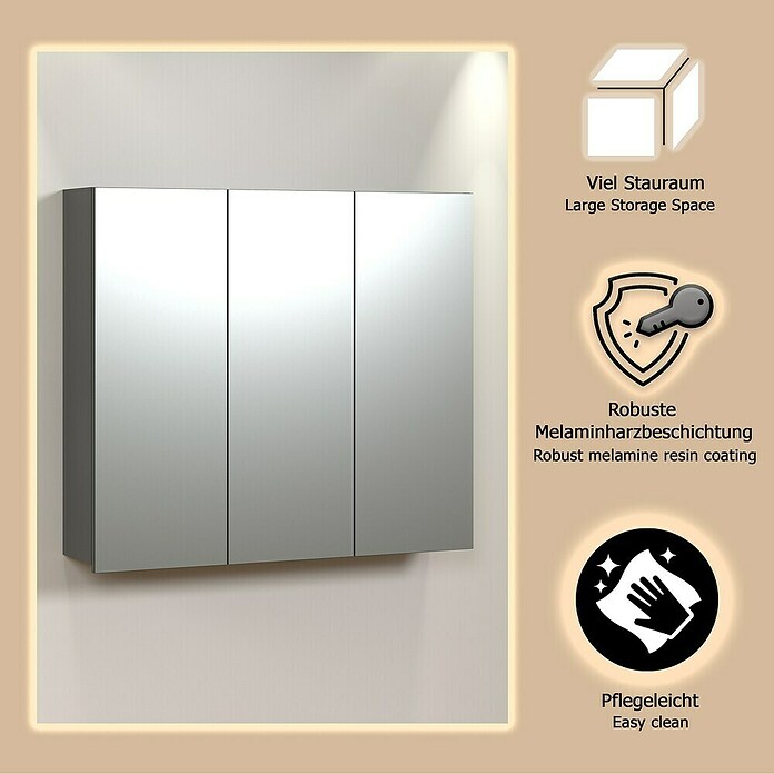 Trendteam Niklas Spiegelschrank (B x H: 90 x 80 cm, Anthrazit) | BAUHAUS
