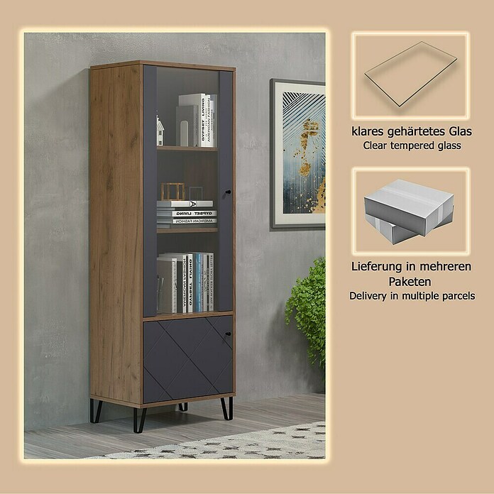 Trendteam Vitrine Montez (B x T x H: 63 x 40 x 172 cm, Grau) | BAUHAUS