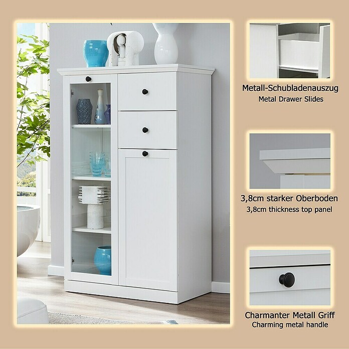 Trendteam Vitrine Baxxter (B x T x H: 81 x 41 x 129 cm, Weiß) | BAUHAUS