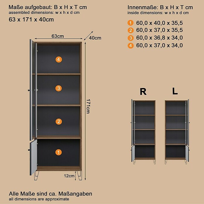 Trendteam Vitrine Montez (B x T x H: 63 x 40 x 172 cm, Grau) | BAUHAUS