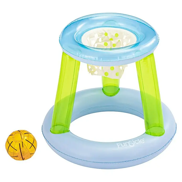 Funsicle Basketballkorb - Ø x H: 62 x 54,5 cm, Mehrfarbig - Aufblasbarer blauer und grüner Wasserbasketballkorb mit gelbem, transparentem Wasserball.