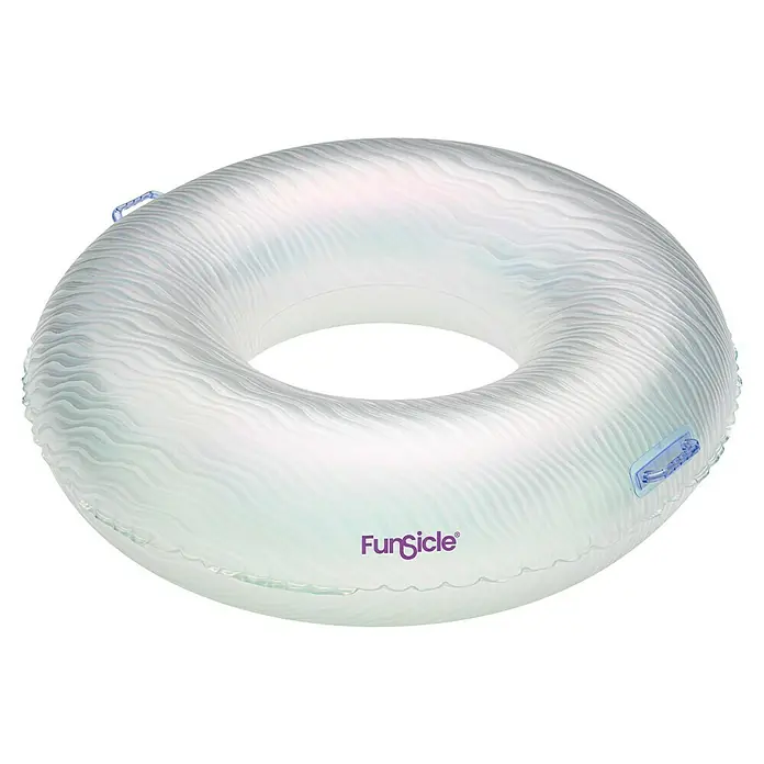 Funsicle Schwimmring - Durchmesser: 102 cm, Silber - Durchsichtiger, irisierender Schwimmreifen mit wellenförmigem Muster und transparenten Griffen.