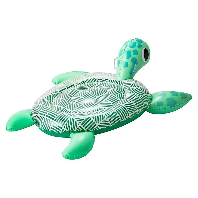 Funsicle Schwimmtier Schildkröte - L x B x H: 144 x 56 x 127 cm, Grün - Grün-weiße aufblasbare Schildkröten-Poolliege mit geometrischem Muster auf dem Panzer.