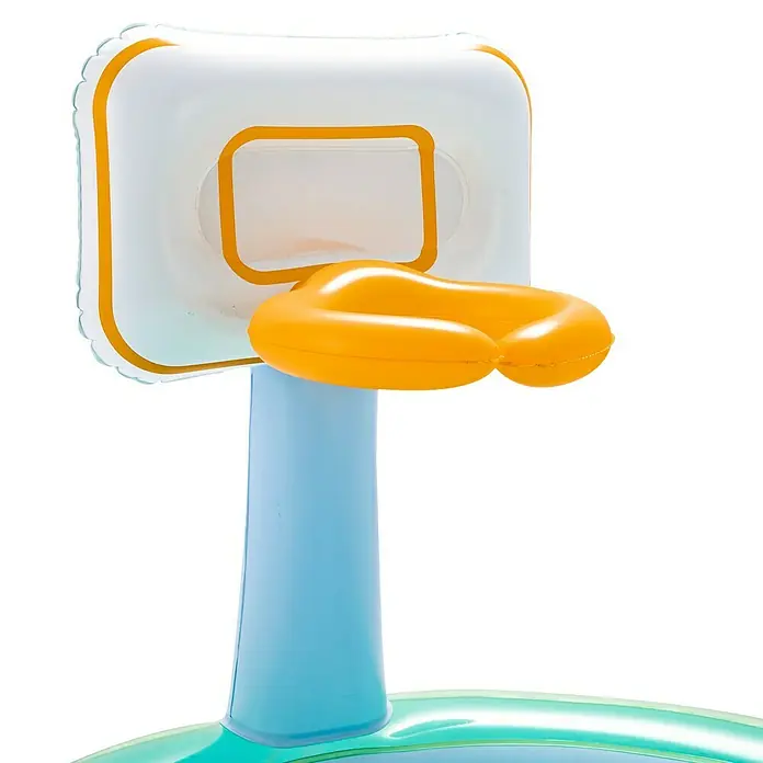Funsicle Planschbecken Playcenter Basketball - Blau-Grün - Weiß-orange aufblasbarer Basketballkorb mit blauem Ständer und grüner Basis.