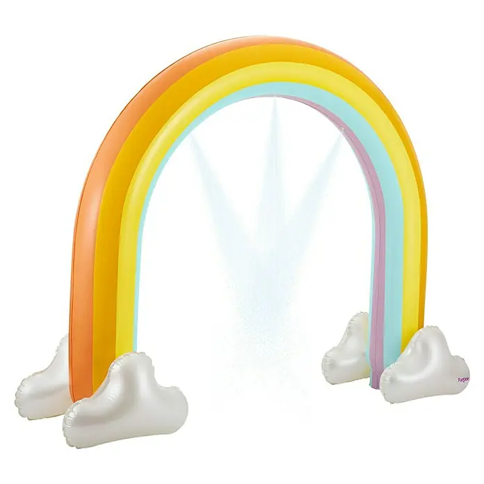 Funsicle Wassersprüher Over the Rainbow - Mehrfarbig, B x H: 251 x 190 cm - Bunter aufblasbarer Regenbogen-Wassersprinkler mit weißen Wolkenbasen, der Wasser sprüht.