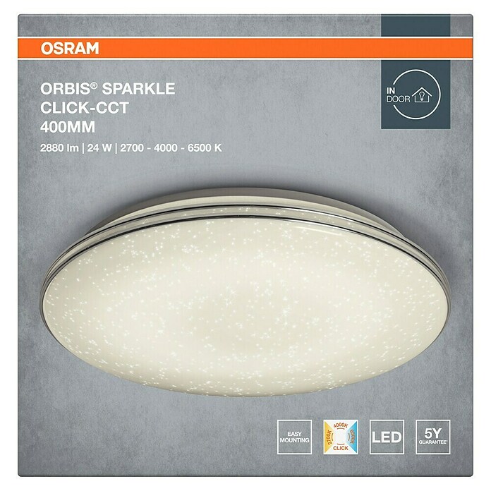 Osram Orbis LED okrogla stropna svetilka Sparkle  (24 W, Ø x V: 40 cm x 91 mm, 2.700 K - 6.500 K, Bela) | 3043 - LED-Panel mit Rahmen | CACD - LED-Panel | CAC - Indoorleuchten | CA - Beleuchtung | C - Elektro | BAUHAUS