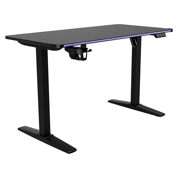 Nacon Mesa de escritorio PCGD-ELEC - L x An x Al: 60 x 120 x 118 cm, Iluminación LED, Altura regulable - Escritorio gaming negro ajustable con tablero texturizado, iluminación LED azul y portavasos integrado.