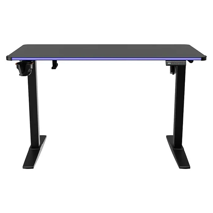 Nacon Mesa de escritorio PCGD-ELEC - L x An x Al: 60 x 120 x 118 cm, Iluminación LED, Altura regulable - Escritorio gaming negro con tira de luz RGB morada, portavasos y panel de control de altura.