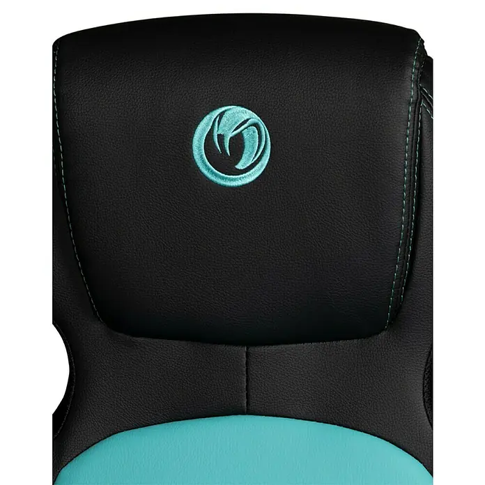 Nacon Silla de oficina CH-310 - Para Gamers, Negro/Azul, Reposabrazos - Reposacabezas de silla gaming de cuero sintético negro y aguamarina con logo aguamarina bordado.