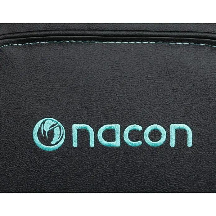 Nacon Silla de oficina CH-310 - Para Gamers, Negro/Azul, Reposabrazos - Material negro texturizado con logo Nacon bordado en azul claro, texto y costura.