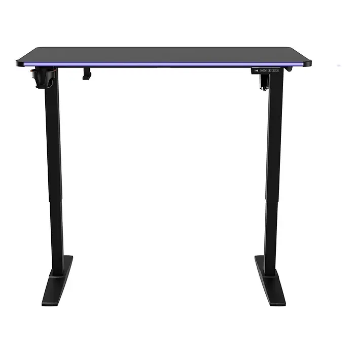 Nacon Mesa de escritorio PCGD-ELEC - L x An x Al: 60 x 120 x 118 cm, Iluminación LED, Altura regulable - Escritorio de pie negro con tablero negro, iluminación LED morada y portavasos. Panel de control ajustable.
