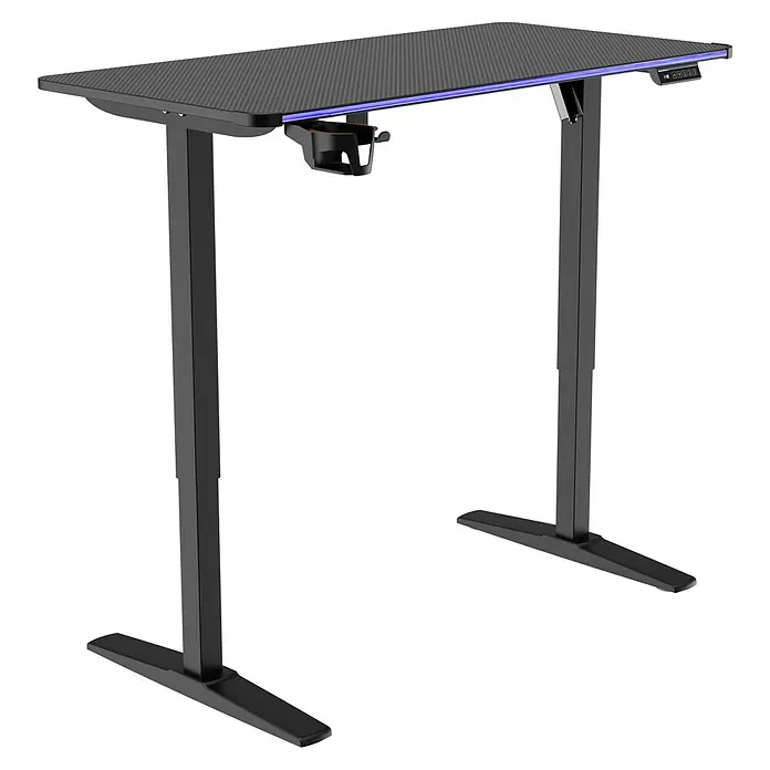 Nacon Mesa de escritorio PCGD-ELEC - L x An x Al: 60 x 120 x 118 cm, Iluminación LED, Altura regulable - Escritorio de gaming negro regulable en altura con tablero texturizado, iluminación LED azul, panel de control, portavasos y gancho para auriculares.