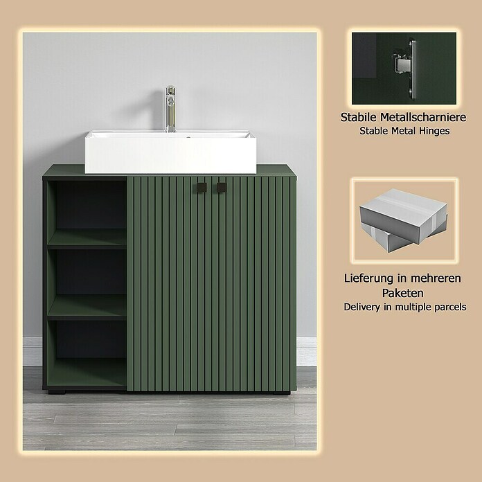 Trendteam Niklas Badmöbel-Set (90 cm, Grün, Strukturiert, Breite Waschbecken: 60 cm) | BAUHAUS