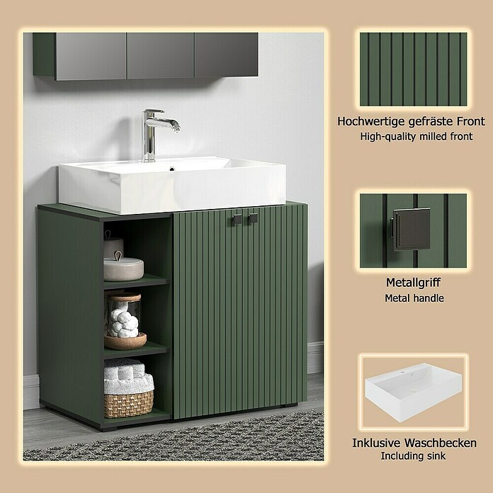 Trendteam Niklas Badmöbel-Set (90 cm, Grün, Strukturiert, Breite Waschbecken: 80 cm) | BAUHAUS