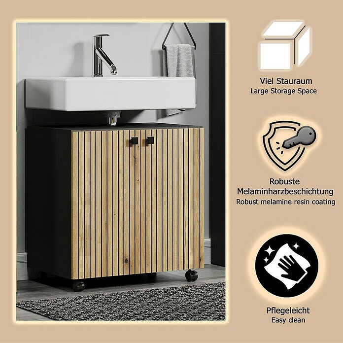 Trendteam Niklas Waschtischunterschrank (B x T x H: 60 x 42 x 64 cm, Evoke Eiche/Anthrazit, Strukturiert) | BAUHAUS