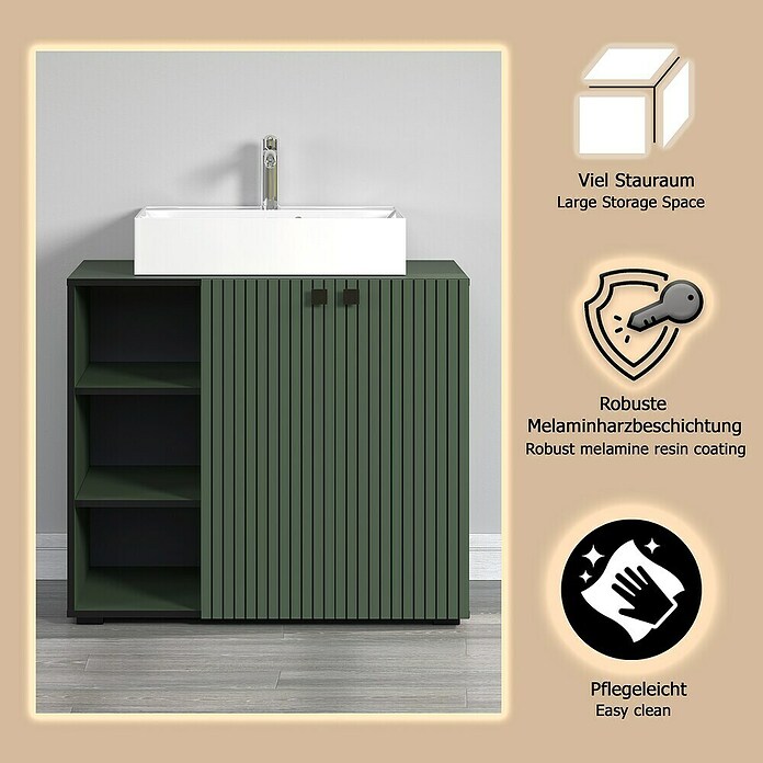 Trendteam Niklas Badmöbel-Set (90 cm, Grün, Strukturiert, Breite Waschbecken: 60 cm) | BAUHAUS