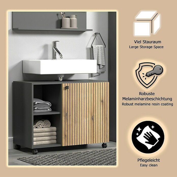 Trendteam Niklas Waschtischunterschrank (B x T x H: 80 x 42 x 64 cm, Evoke Eiche/Anthrazit, Strukturiert) | BAUHAUS