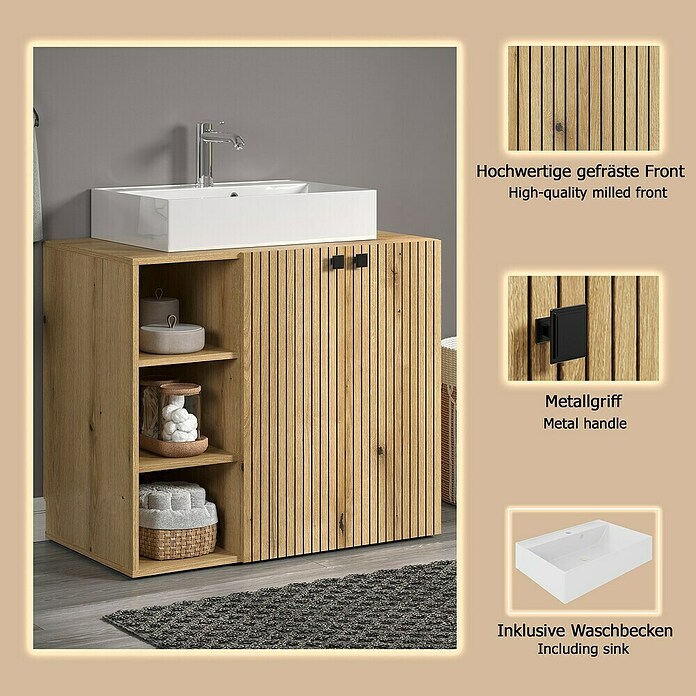 Trendteam Niklas Badmöbel-Set (90 cm, Evoke Eiche, Strukturiert, Breite Waschbecken: 60 cm) | BAUHAUS