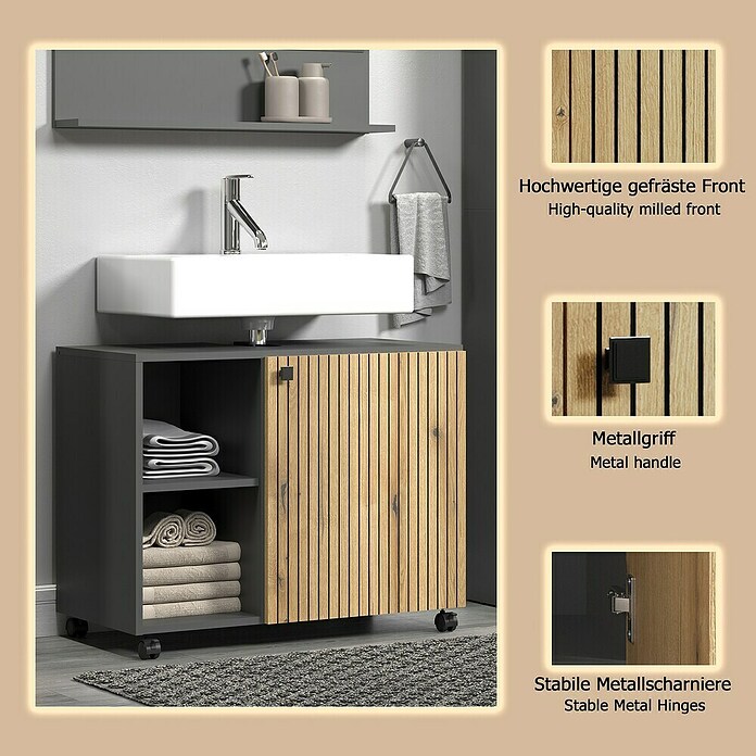 Trendteam Niklas Waschtischunterschrank (B x T x H: 80 x 42 x 64 cm, Evoke Eiche/Anthrazit, Strukturiert) | BAUHAUS