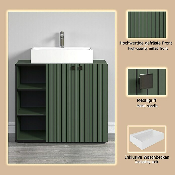 Trendteam Niklas Badmöbel-Set (90 cm, Grün, Strukturiert, Breite Waschbecken: 60 cm) | BAUHAUS